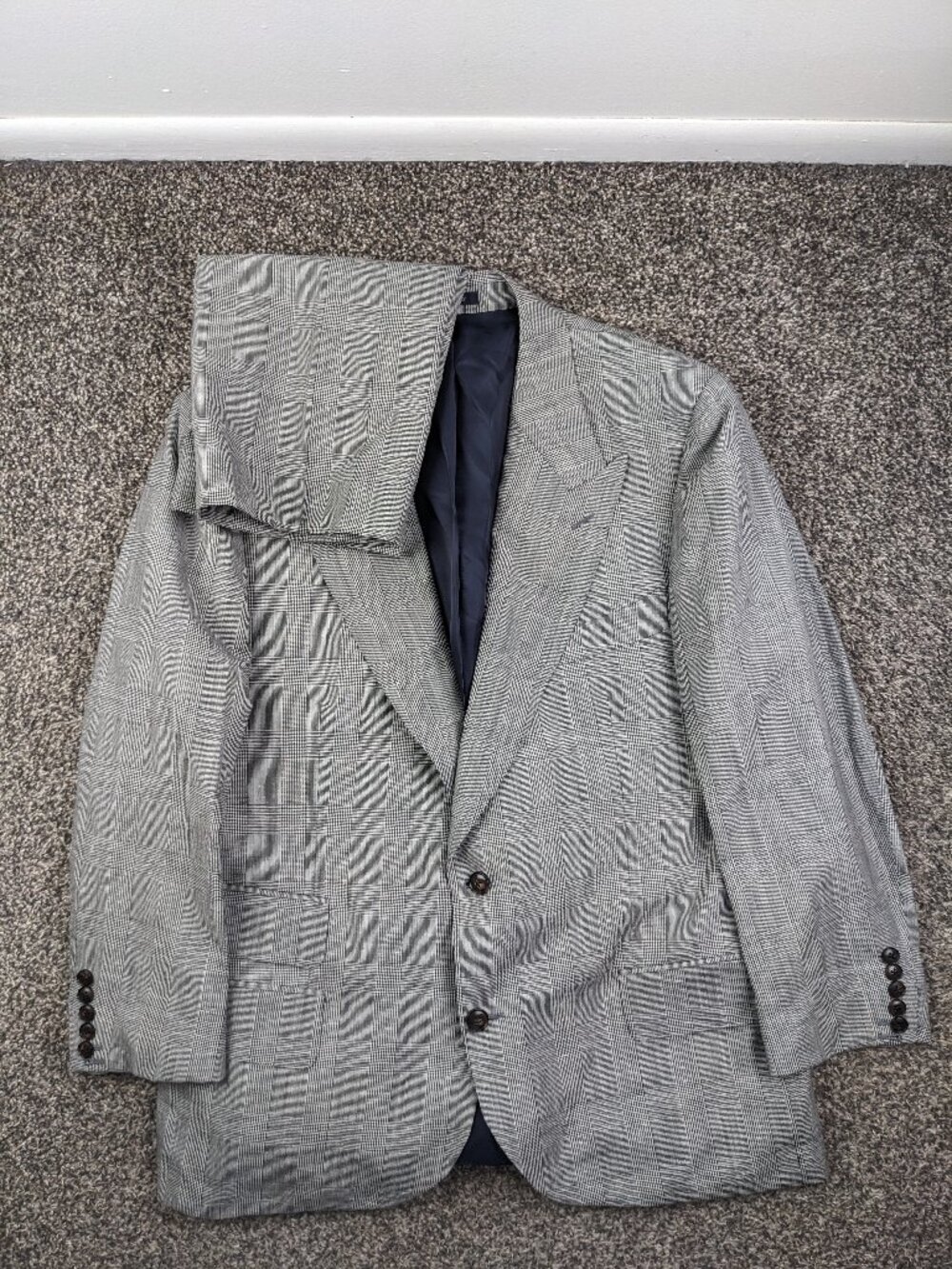 SuitSupply 46R 2 PC Suit Italian Linen Wool Glen Plaid Gray 42x30